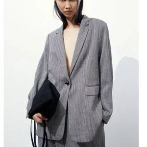 H&M Herringbone Single Breasted Blazer Size Small Carolyn Bessette